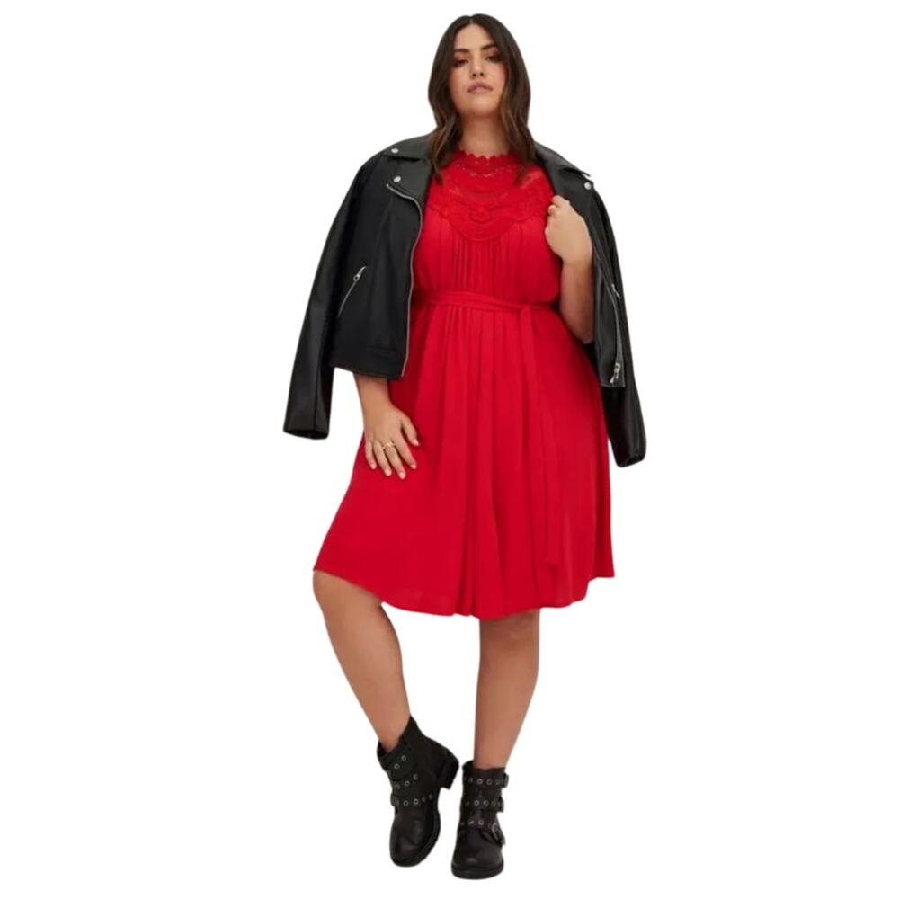 Torrid Women's Crochet Crinkle‎ Sleeveless Dress Red Size 1X